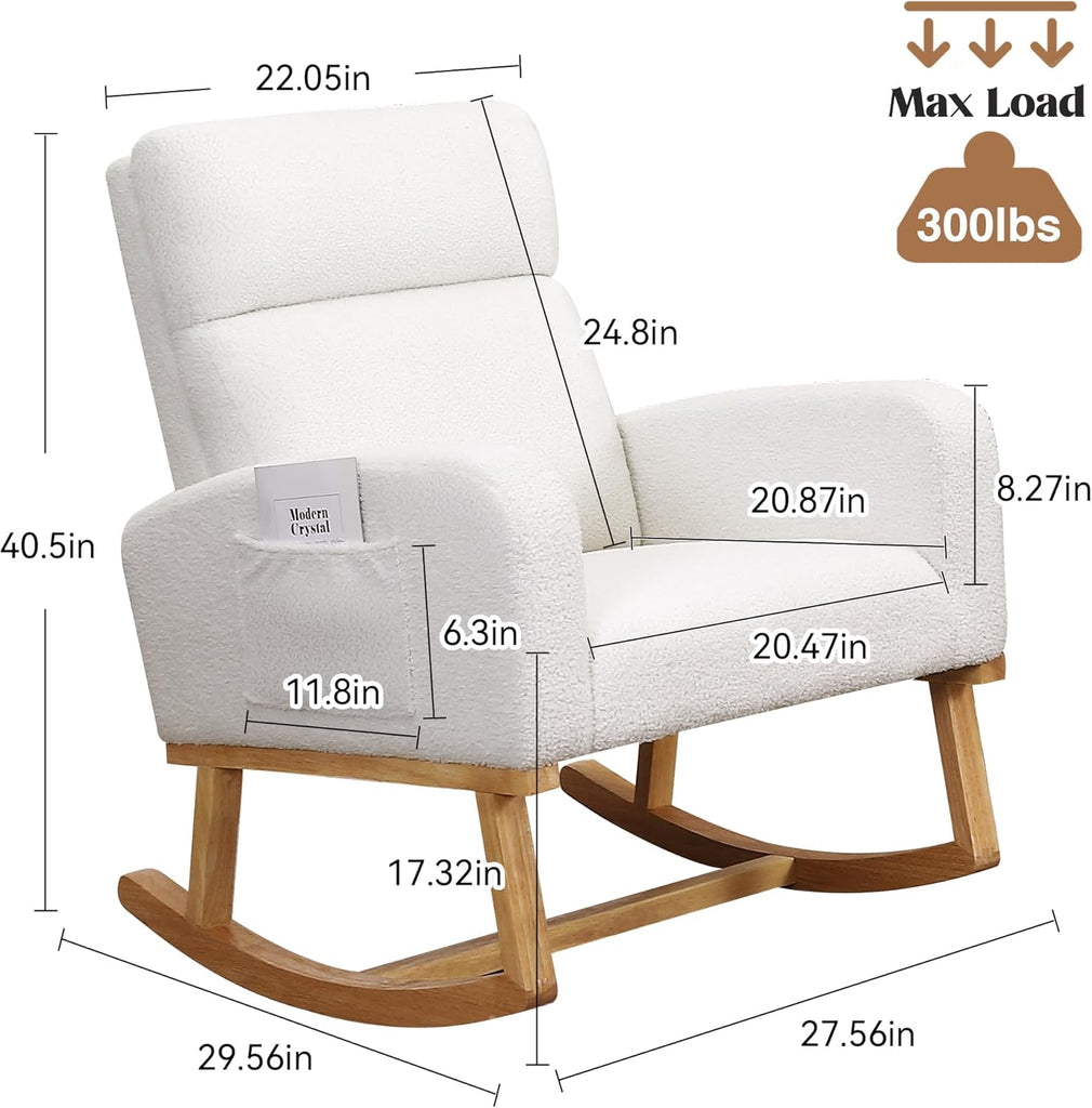 Rocking Chair Nursery, Sherpa Nursing Rocking Armchair for Mom Nursery Morden Rocker Chair with High Backrest ,Teddy