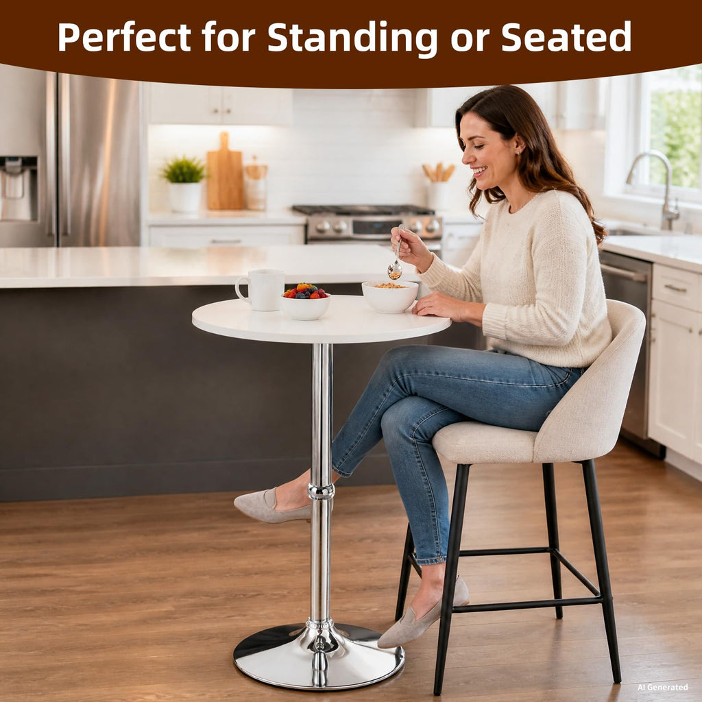 MDF Round Top Not Adjustable (41 INCHES Height) Bar Table, White