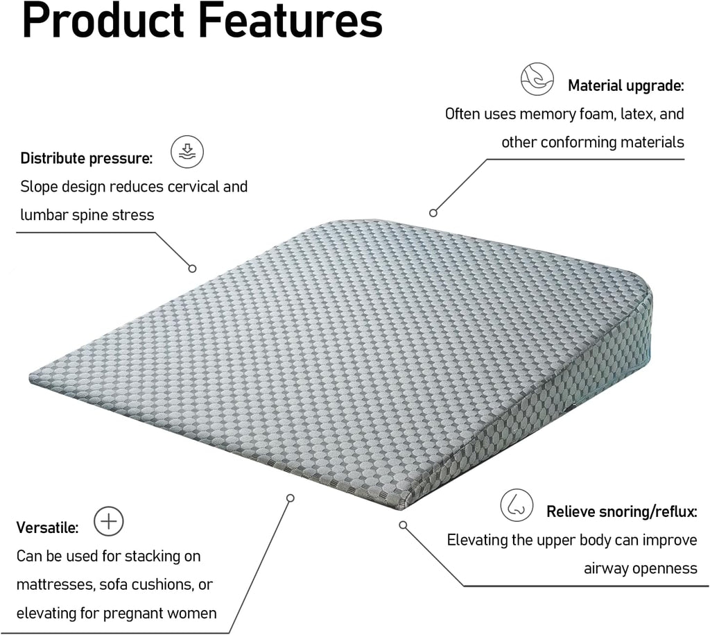 Ultra-Length Wedge Pillow- Eases Sleep Apnea, Heartburn & Back Pain 5" High Tall Relief Cushion Back Support Reading