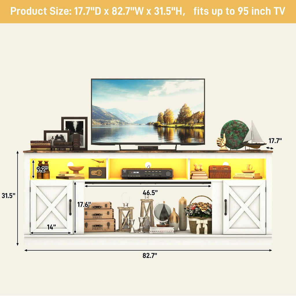 Farmhouse TV Stand for 85/90/95 Inch TV, 32"Tall Entertainment Center w/LED Light, Large Media Console Cabinet w/Barn