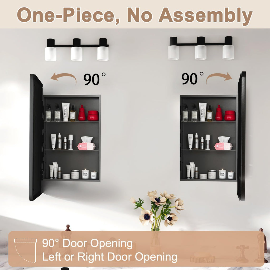 16x24 in Medicine Cabinet with Mirror , Matte Black | Fully Assembled; Recessed or Surface Wall Mount; Metal Cabinet