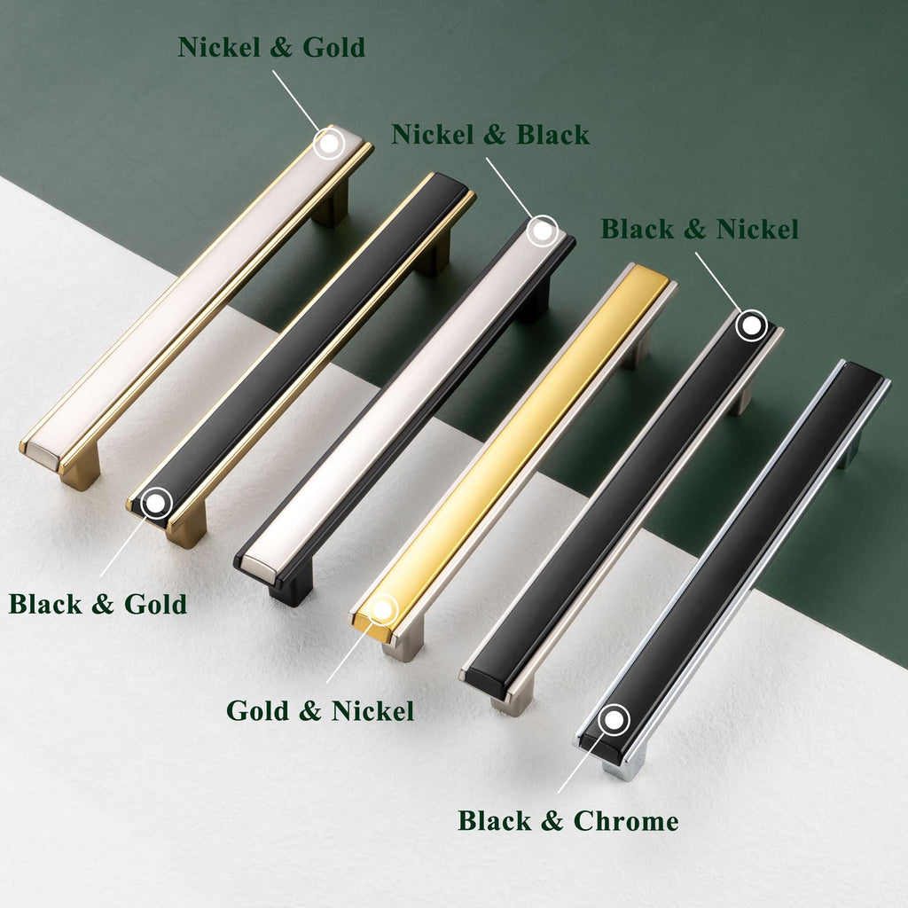 Black and Gold Cabinet Pulls Drawer Handles 6-1/4 Inch 10 Pack 2281