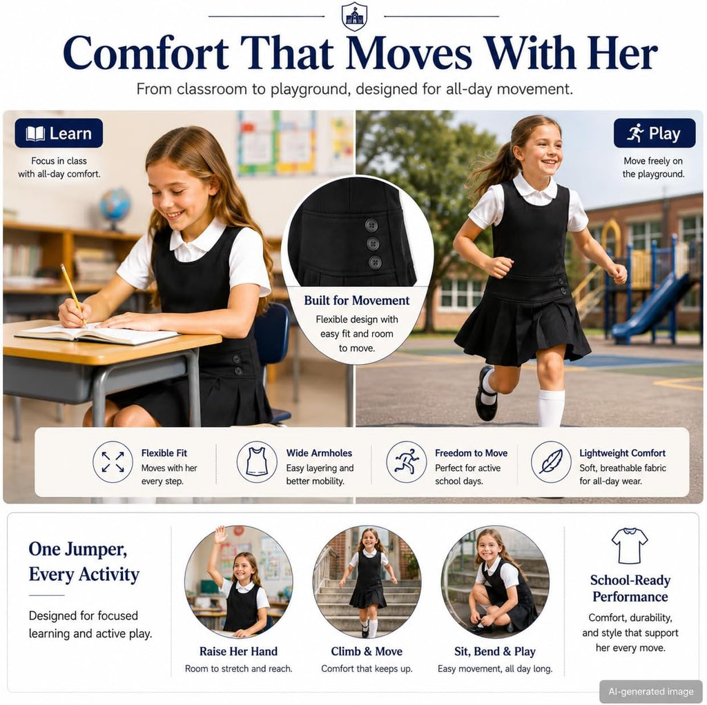 Girls School Uniform Jumper: Sleeveless Pleated Dress
