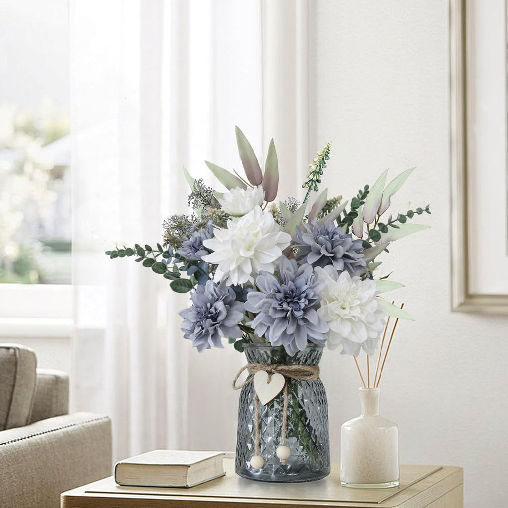 Fake Flowers in Vase,Silk Artificial Flowers in Vase,8 Dahlias