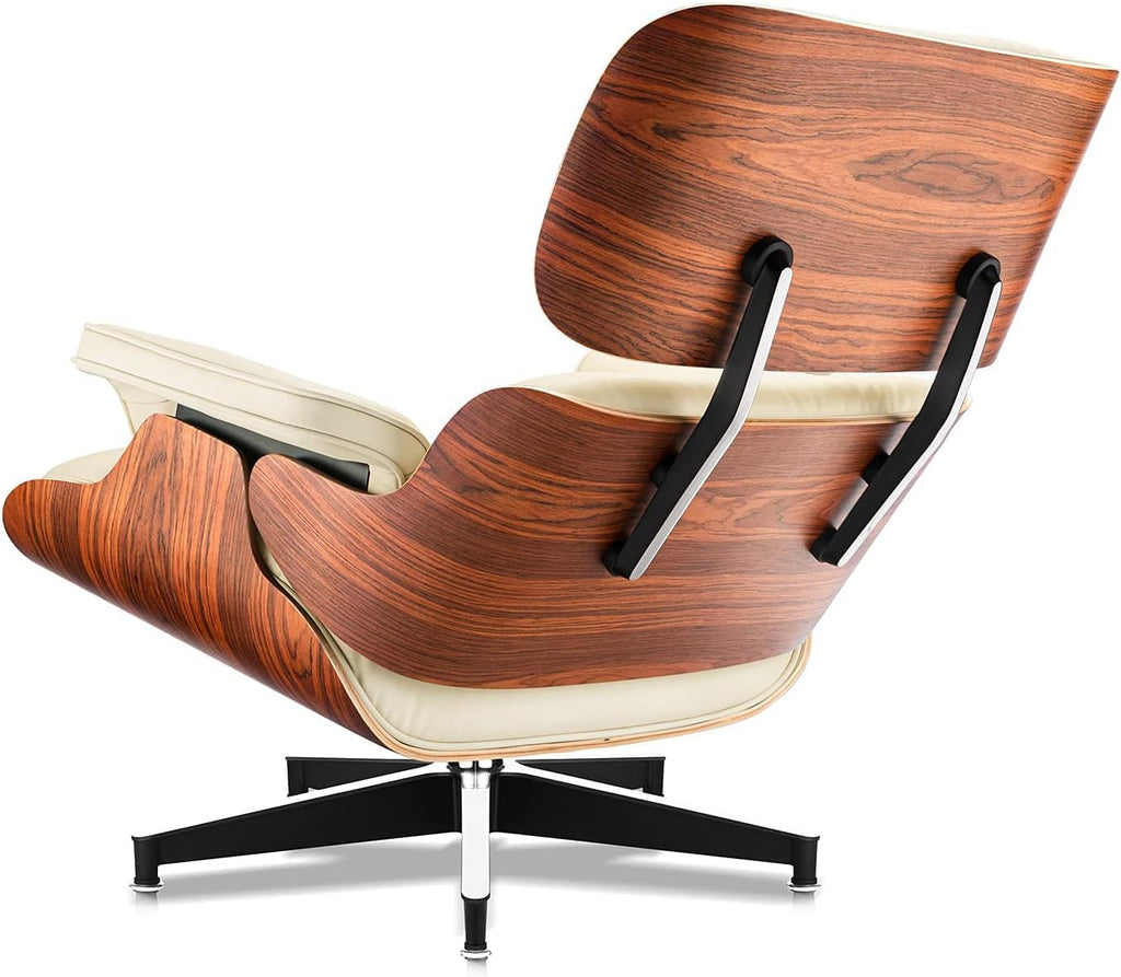 Mid Century Modern Top Grain Leather Chaise Lounge Chair & Ottoman