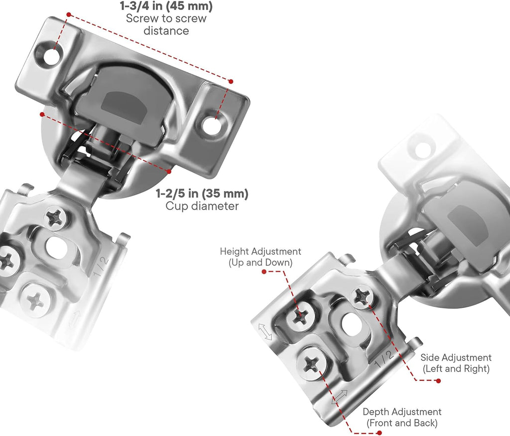20 Pack, 1/2" Overlay 3D Soft Close Concealed Hinge for Face Frame Door, Smooth Slow Self Closing Hinges, Satin Nickel
