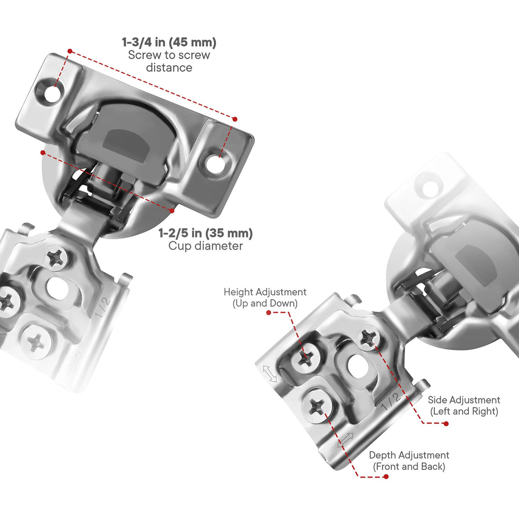 50-Pack 1/2" Overlay 105° Soft Close Face Frame Cabinet Hinges