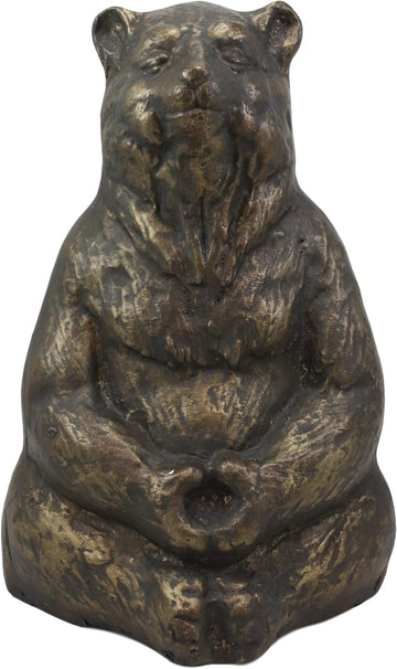 Aluminum Metal Whimsical Meditating Yoga Bear Garden Statue Rustic Wildlife Western Cabin Lodge Zen Bears Decor