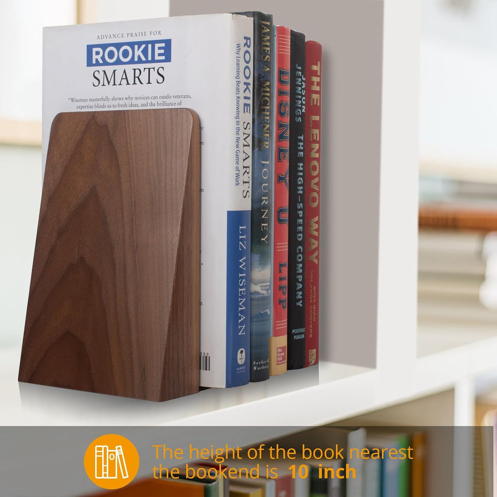 Walnut Book Ends Heavy Duty Handmade Book Ends for Shelves Decorative Bookends to Hold Heavy Books (Black Walnut Wood