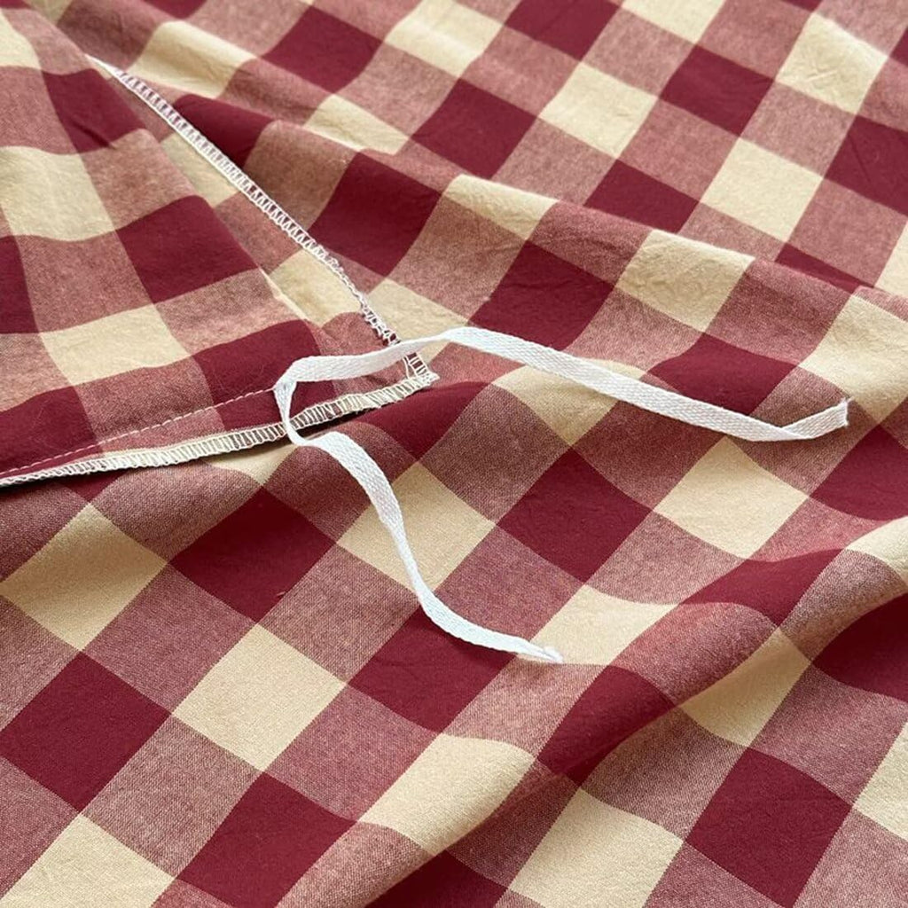 Red Gingham Duvet Cover Bedding Set 100% Washed Cotton Beige Plaid Checkered Duvet Cover 3pcs