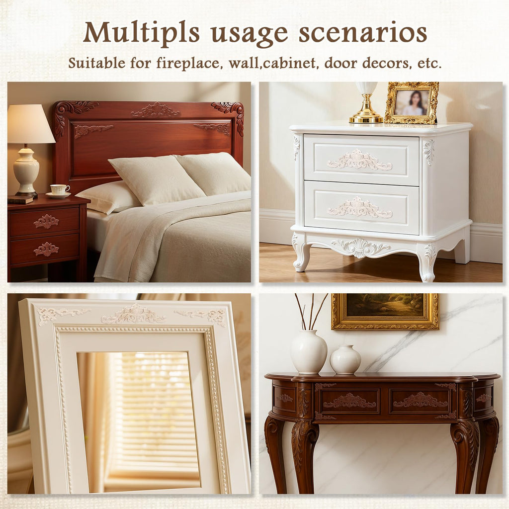 8 Pcs Wood Appliques and Onlays, Delicate Style, Large Size