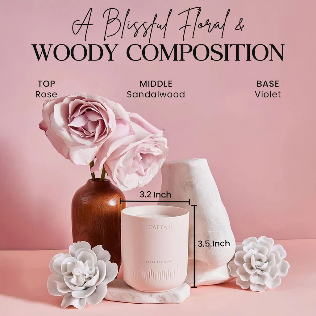 Luxury Aromatherapy Candle | Rose & Sandalwood Scented | 60 Hour Burn | Clean Coconut Soy Wax | Vegan, Gift-Ready