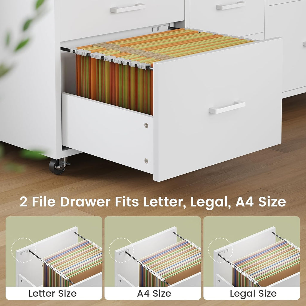 6 Drawers File Cabinet with Power Strip fits Legal/Letter/A4 Size | 47" Wood Mobile Lateral Filing Cabinet , Printer