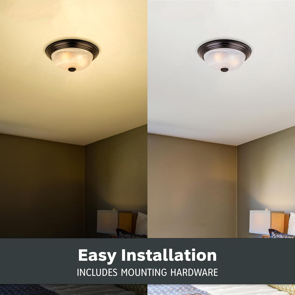 Reedley 3-Lights Flush Mount Ceiling Light, 15 Inch Lighting Fixture , and Hallway, White Alabaster Glass, Oil Rubbed