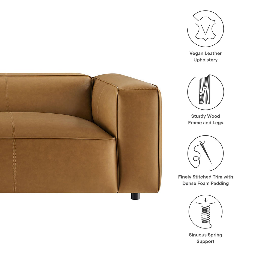 Auren Vegan Leather Sofa in Camel - Faux Leather 3 Seater Couch - 88 Inch Comfy Modern PU Leather Sofa - Oversized