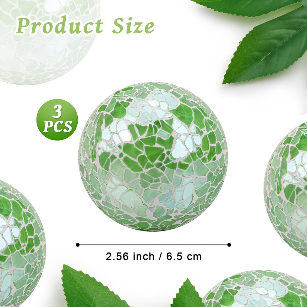 Decorative Balls for Bowls 2.6in Green Mosaic Balls Decor - Set of 3