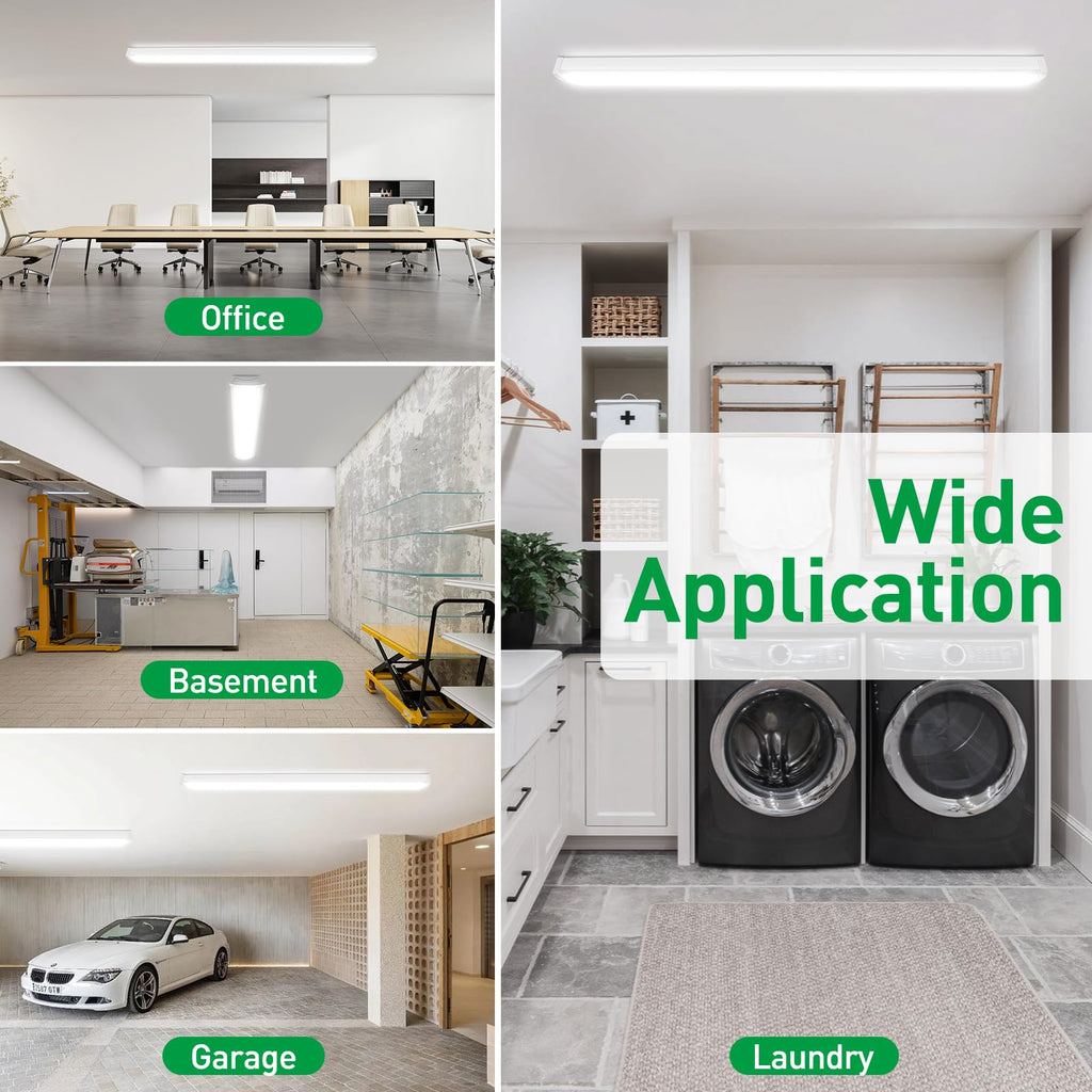 3CCT 3000K/4000K/5000K Adjustable LED Wraparound Light, 4FT 40W LED Shop Lights, Low-Profile Flush Mount Ceiling
