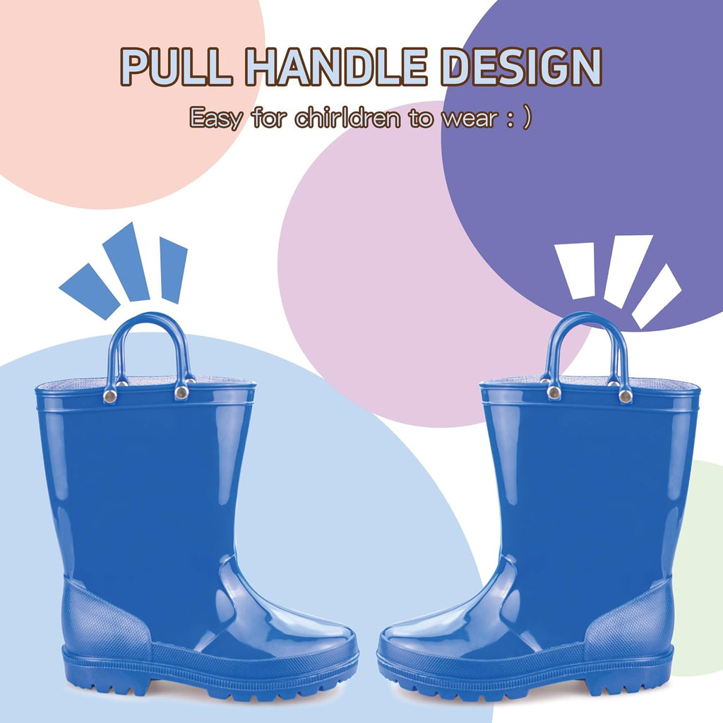 Children's Rain Boots with Easy-On Handles, Waterproof Outdoor Boots for Girls and Boys, Perfect for School and Play