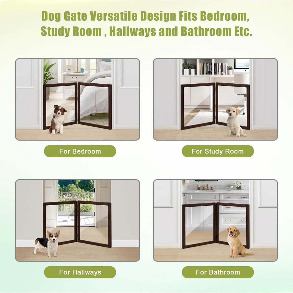 Clear Dog Gate for Indoor Use - Transparent Pet Fence with Solid Hardwood and Plastic Board, Stylish & Durable