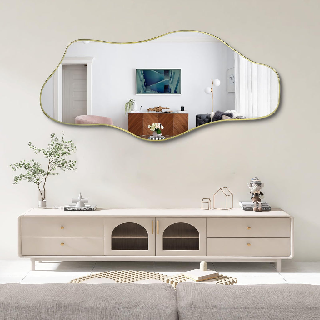 67"x31" Irregular Full Length Mirror, Abstract Frameless Mirror