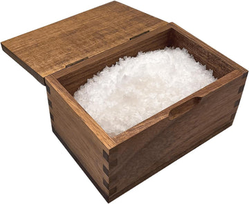 Acacia Wood Salt Cellar with Flip Lid, 20 oz Large Salt Box Counter, Salt Keeper for Gourmet Salts, Spices - Set of 20