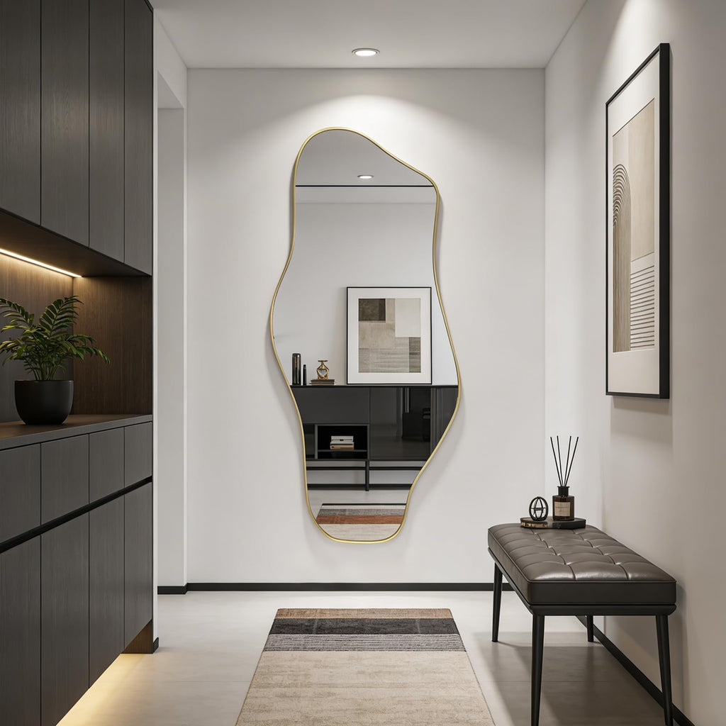 67"x31" Irregular Full Length Mirror, Abstract Frameless Mirror