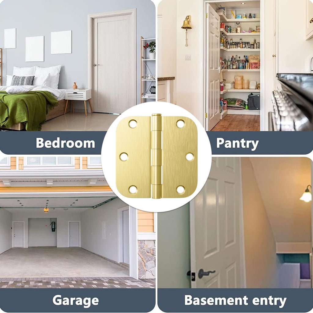30 Pack Door Hinges Satin Brass 3.5 x 3.5 Inch Interior Door Hinge with 5/8" Radius Brushed Brass Door Hinges 3 1/2"