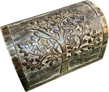 Premium Handmade Wooden Treasure Chest Decorative Trunk for Keepsakes Semicircular Curved Floral Jewellery Box