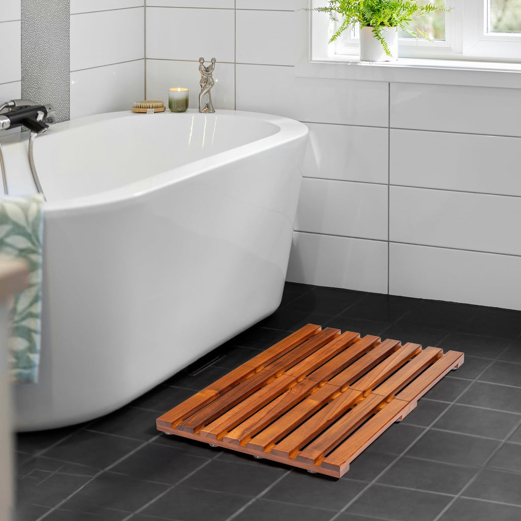 24"x16" Teak Shower Mat, Non‐Slip Solid Wood Bath Mat