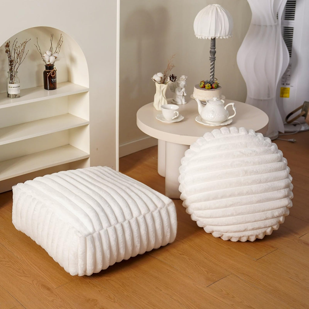 Square Unstuffed Pouf Ottoman Cover Soft Footstool, White