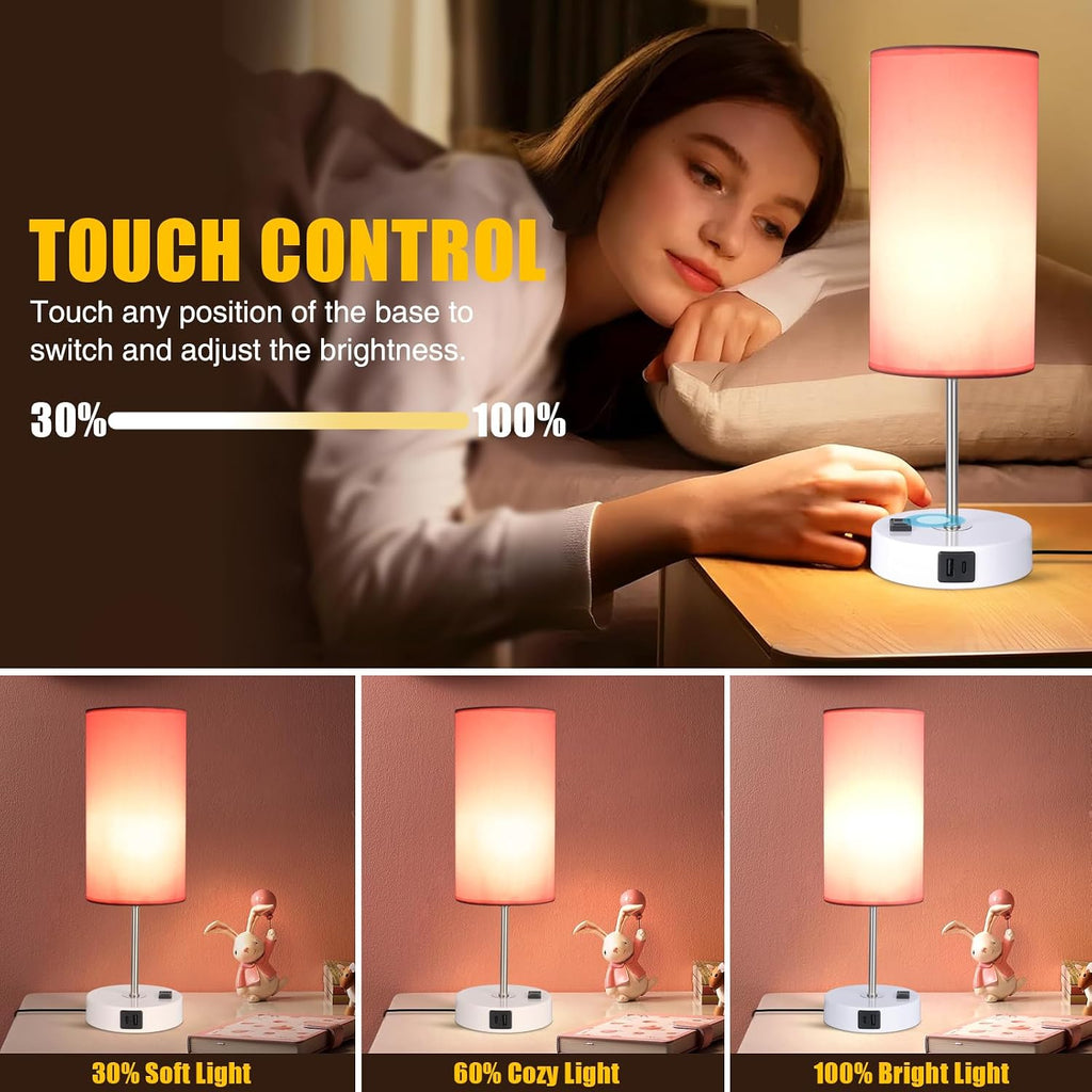 Table Lamp with USB Port - Desk Lamp Touch Lamp Bedside Lamps, 3 Way Dimmable Small Lamps, Nightstand, Nursery