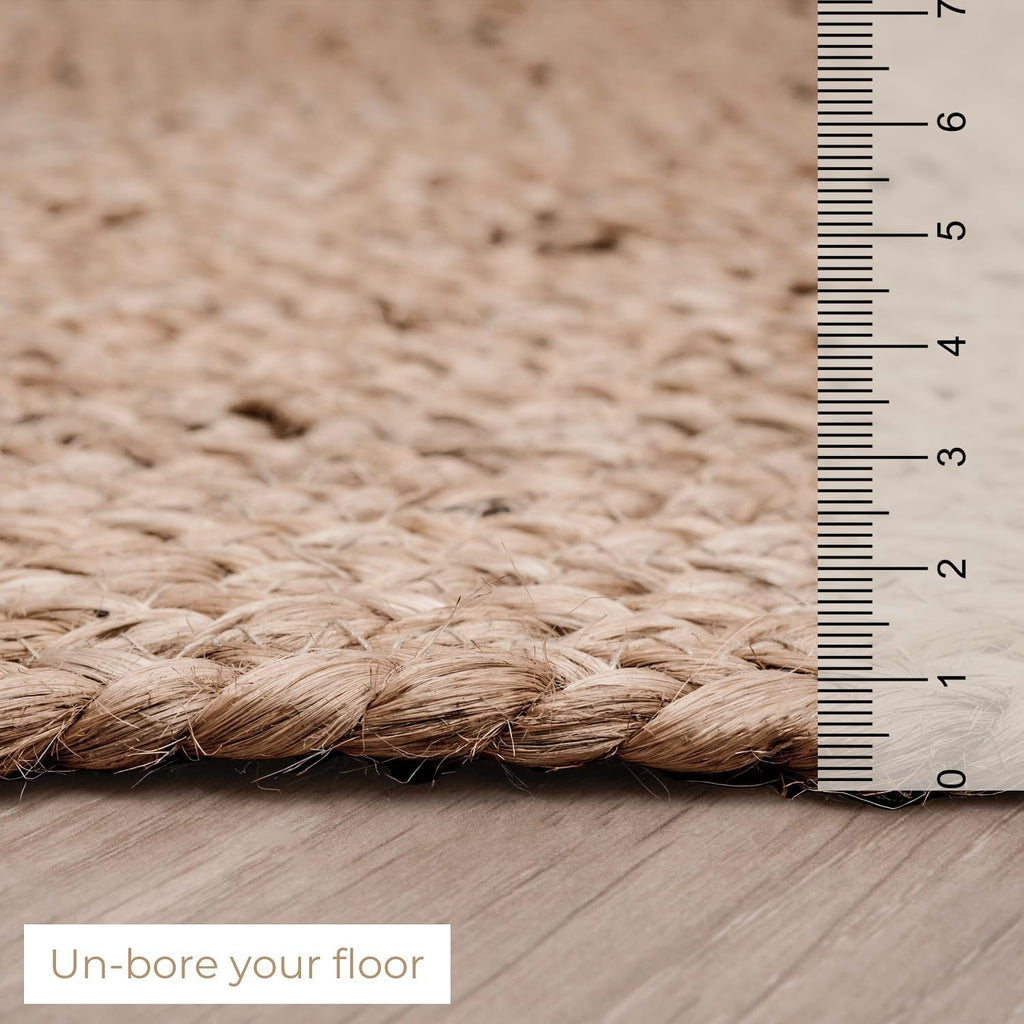 Large Jute Area Rug 8'x 10' Natural Hand Woven Boho Reversible Braided Farmhouse Oval Rugs