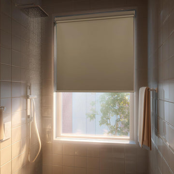 No Drill Cordless Blackout Roller Shades Screwless Waterproof Shower Window Blinds, Auto-Retraction Easy Install
