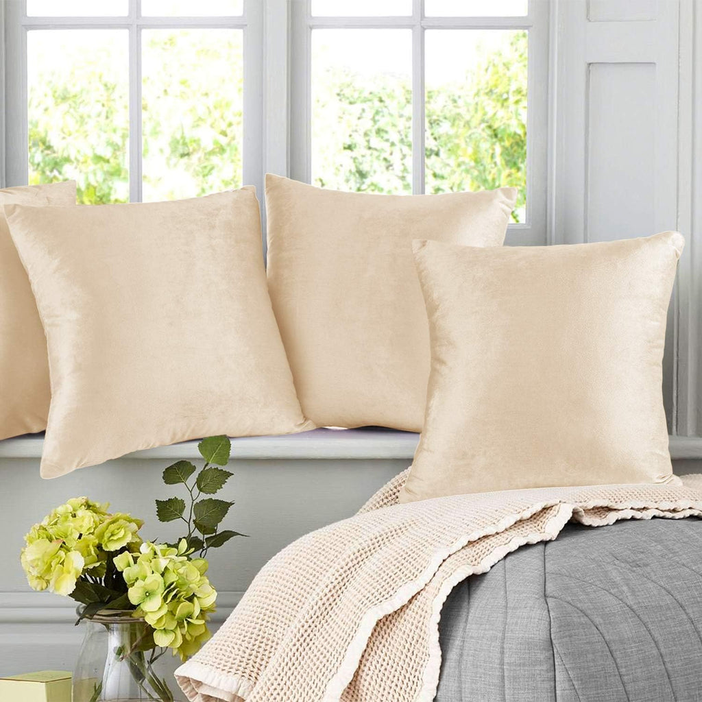 Throw Pillow Covers, Cozy Velvet Decorative Outdoor Pillow Covers 20X20 Inches, Soft Solid Cushion Covers, Set of 4
