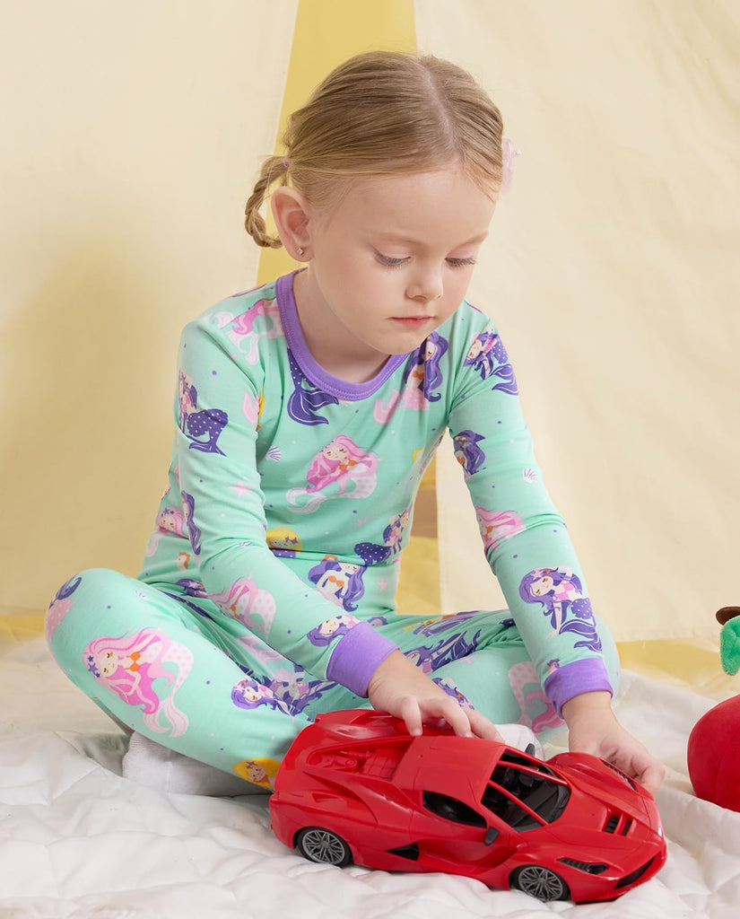 Bamboo Viscose Toddler Girls Kids Pajamas Unicorn Mermaid Pjs Long Sleeve Snug fit 12M- 2pcs Soft Jammies