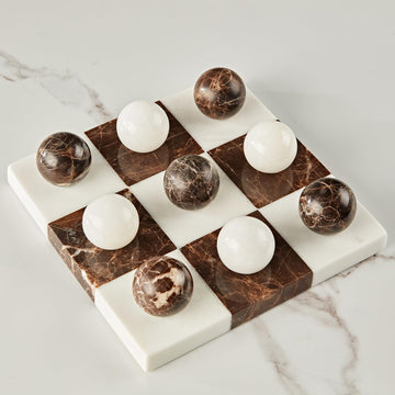 White Black Marble Tic Tac Game Set