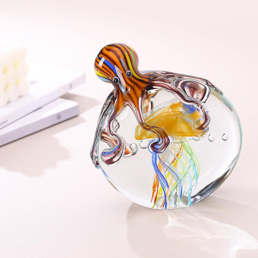 Glass Octopus Jellyfish Statue Home Decor, Hand Blown Glass Decor Ocean Figurines Octopus Sculpture, Murano Art