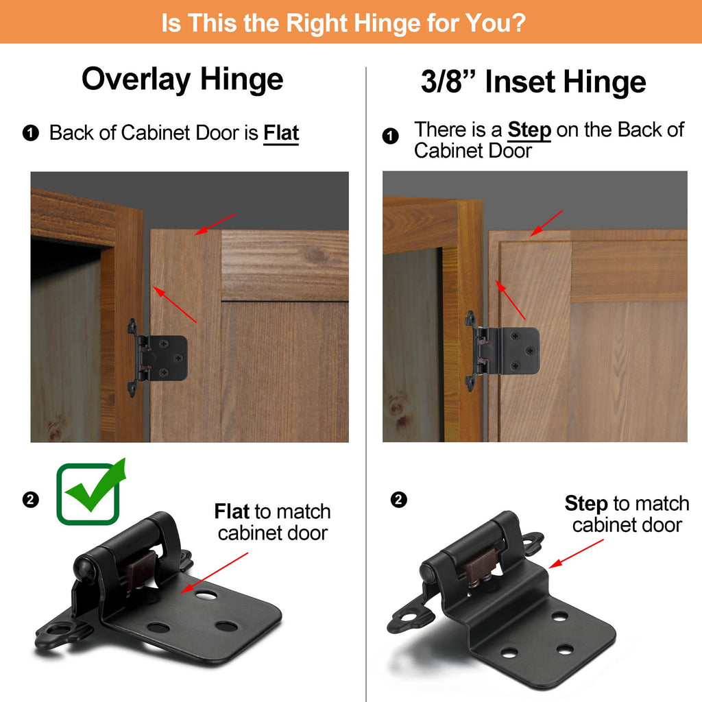 Matte Black Kitchen Cabinet Hinges, 1/2" Overlay, 10 Pack