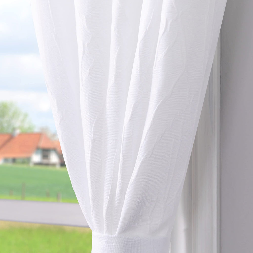 White Unique Curtains 90 Inch Length 2 Panel Back Tab Pocket Drape Damask Geometric Rustic Neutral Vintage Decorative