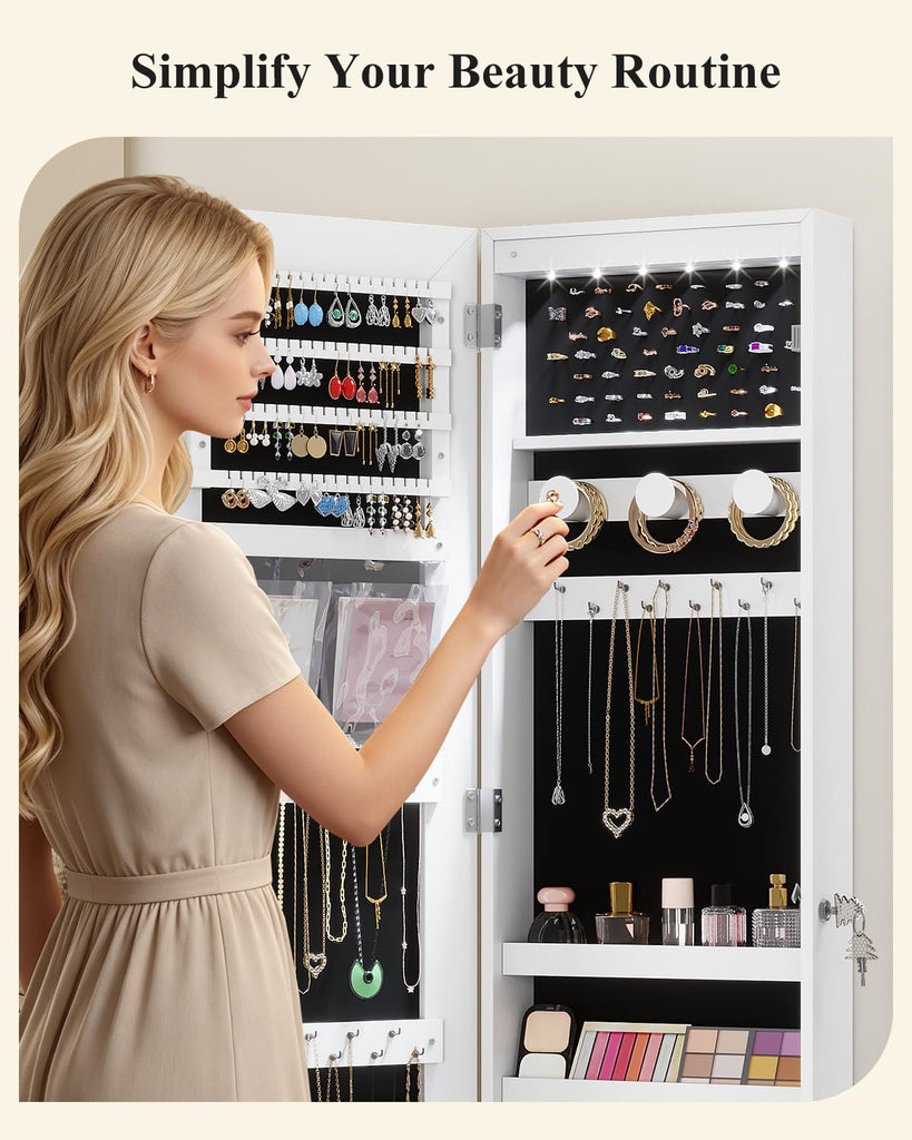 Over The Door Jewelry Organizer, 6 LED Wall Mounted Jewelry Cabinet