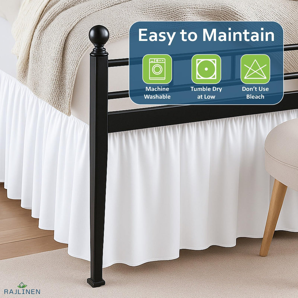 Ruffle/Gathering Bed Skirt Genuine Poly Cotton Bed Wrap with Platform (+15 Inch Drop)- Easy Fit Gathered Style 3