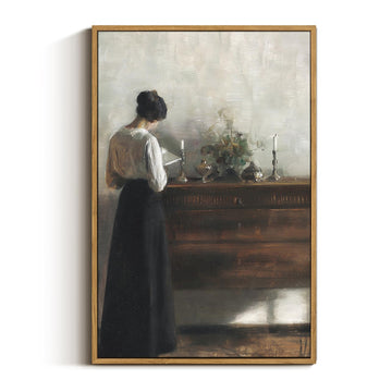 Portrait Large Framed Wall Art, Woman Standing Reading Vintage Art Decor Room Aesthetic, 16X24 Inch Canvas Print