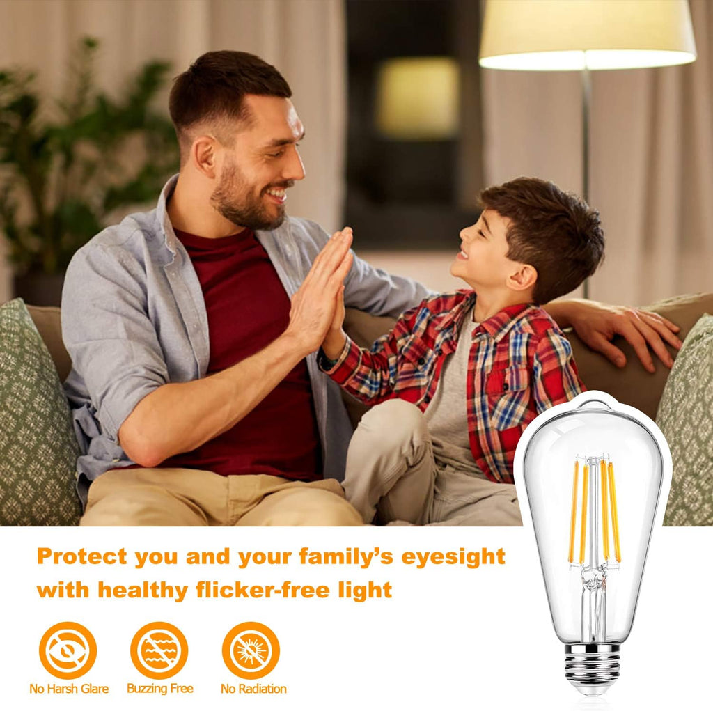 ST64 Large Vintage LED Edison Bulbs, 60W Equivalent 7W, 800Lumens, Dimmable Antique LED Filament, 2700K Warm