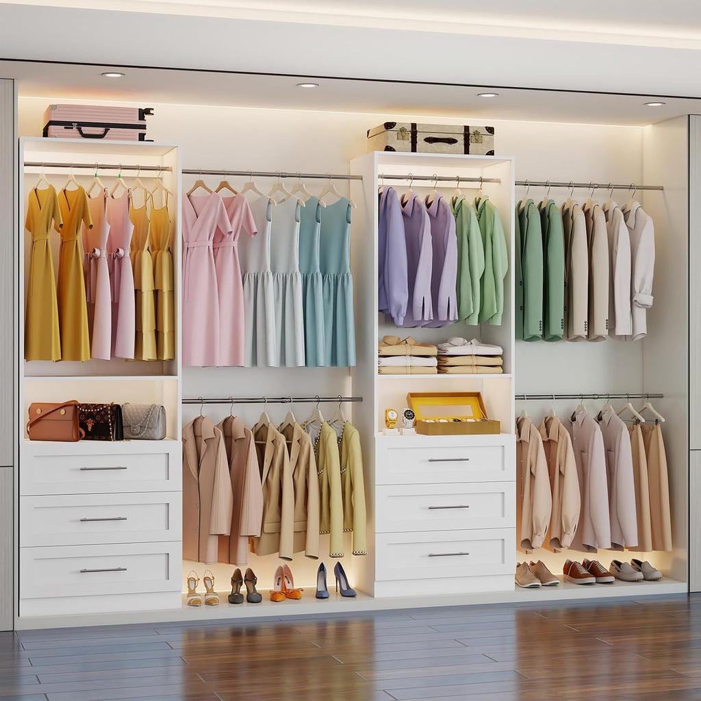 Closet System with 6 Drawers, 4FT-15FT 2-Piece Closet System, Walk in Closet Organizer System, Modular Closet System