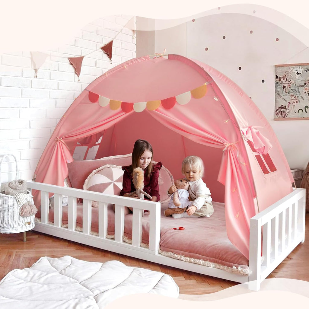 Twin Bed Tent for Kids, Bed Canopy Privacy Sleep Tents for Girls, Pink