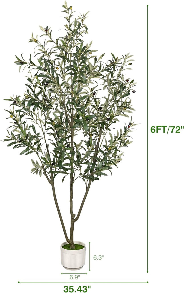 Artificial Olive Tree 6FT Faux Indoor with Planter&Cotton Basket