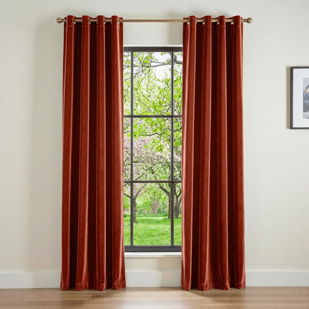 Blackout Rust Red Velvet Curtains Grommet 52×90 Inch 2 Panels