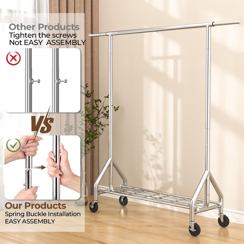 Heavy Duty Clothes Rack Load 450 LBS, Garment Rack, Standing Rolling Clothing Rack for Hanging Clothes with Sturdy