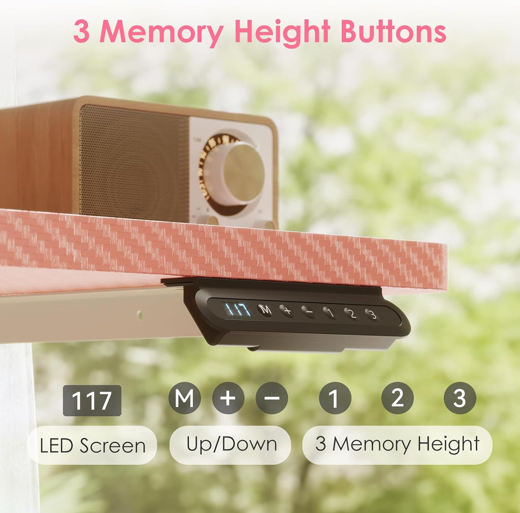 48" Pink Electric Standing Desk Height Adjustable | 3 Memory Presets, Rear Cable Notch, Dual Side Hooks, Stand Up