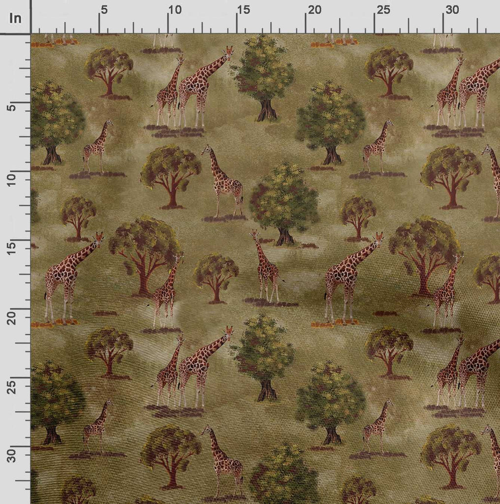 Animal Print - Yellow & Green - Polyester Georgette Fabric, 42" Wide Printed Fabric by The Yard, 70 GSM Semi Sheer